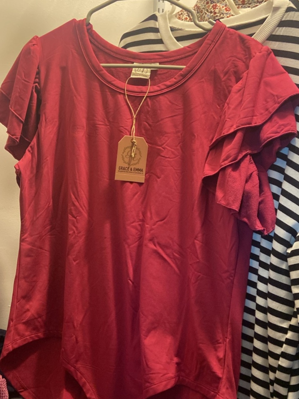 Grace & Emma Dark Pink Ruffle Sleeve Bodysuit